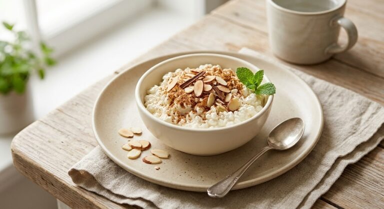 Cottage cheese with cinnamon and almonds, a blood sugar friendly PCOS snack