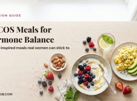 7 PCOS meals featuring Greek yogurt berry bowl and avocado scrambled eggs