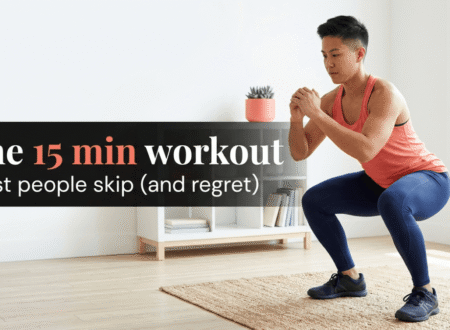 person doing a bodyweight squat in a sunlit living room during a weekend workout