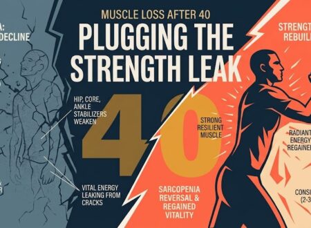 A split graphic showing how to identify muscle loss symptoms and reverse them with strength training.