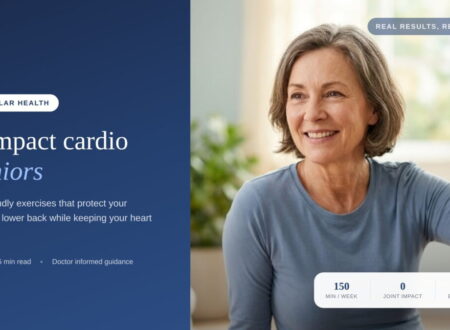 Smiling senior woman sitting with a yoga mat and water bottle, representing low impact cardio exercises for seniors