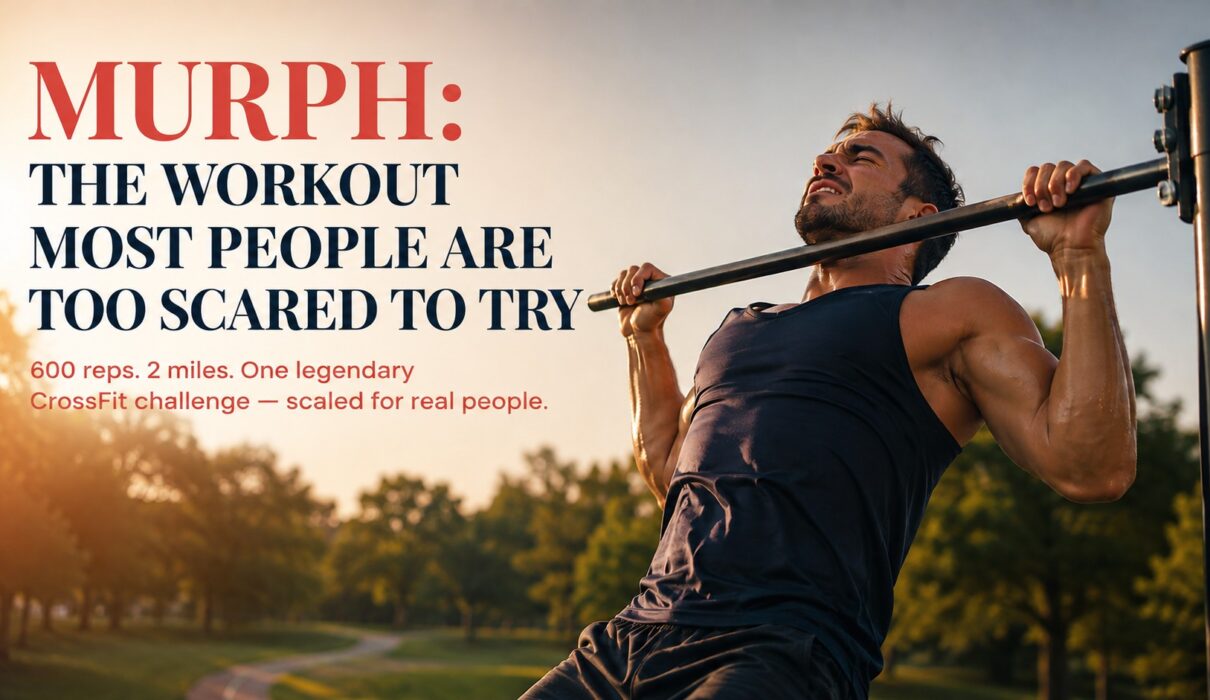 Man performing pull-ups outdoors as part of the Murph workout