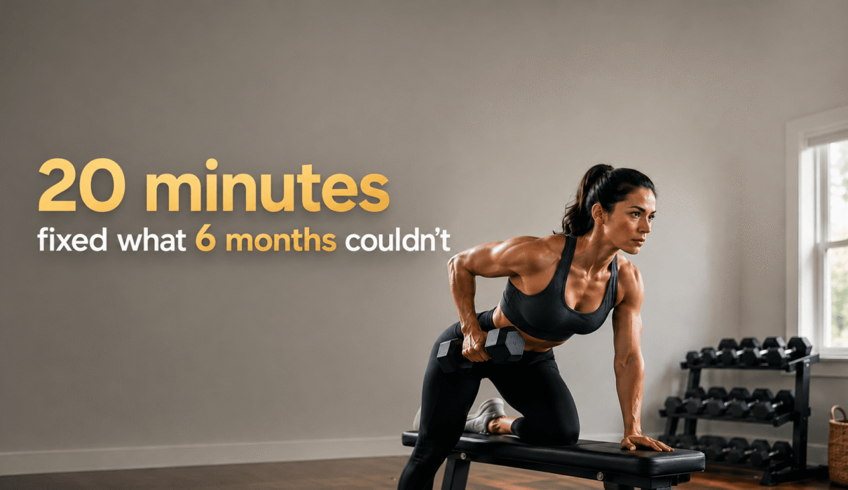 Woman performing a dumbbell workouts row in a demonstrating strength training form