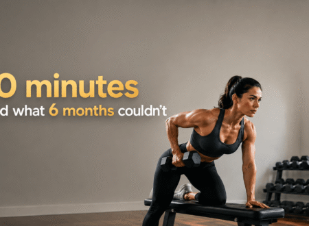 Woman performing a dumbbell workouts row in a demonstrating strength training form
