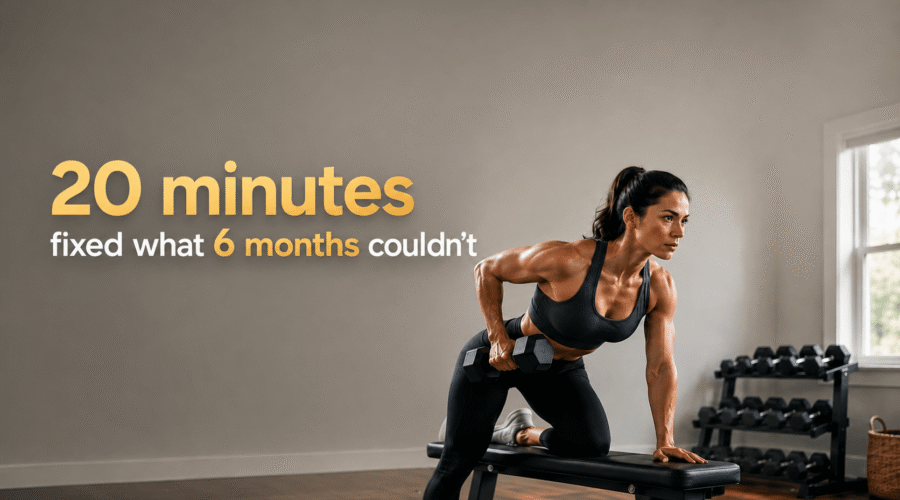 Woman performing a dumbbell workouts row in a demonstrating strength training form