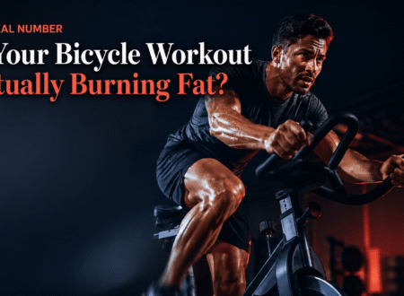 Cyclist doing an intense bicycle workout for weight loss on a stationary bike in a home gym