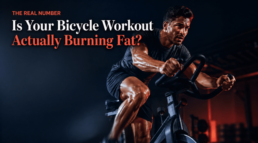 Cyclist doing an intense bicycle workout for weight loss on a stationary bike in a home gym