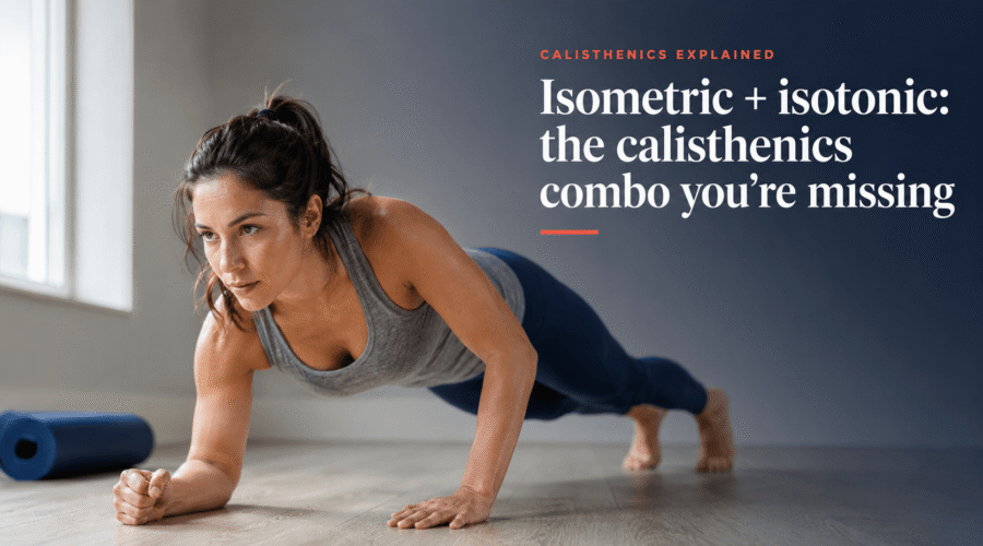 Person holding a plank then pushing into a push up to explain how calisthenics can include both isometric and isotonic exercises