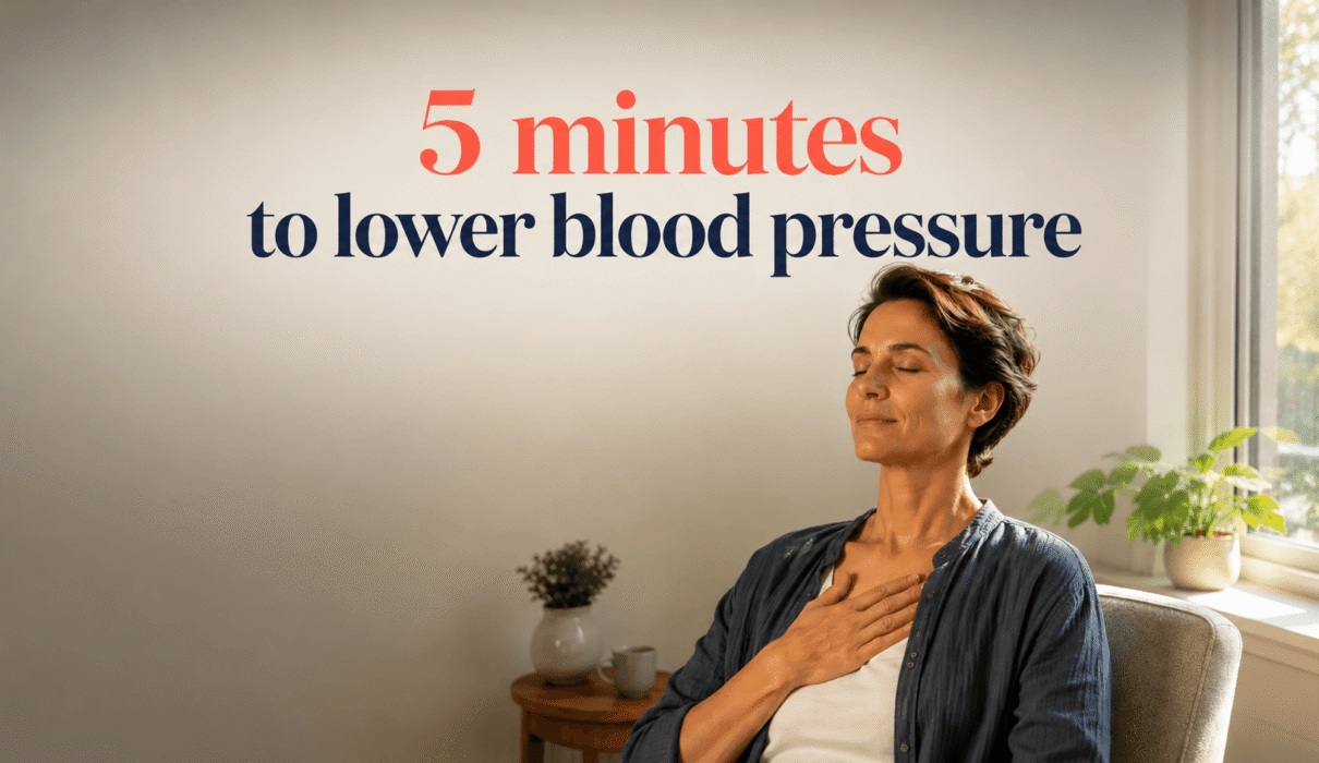 Person practicing deep breathing exercises for lowering blood pressure at home