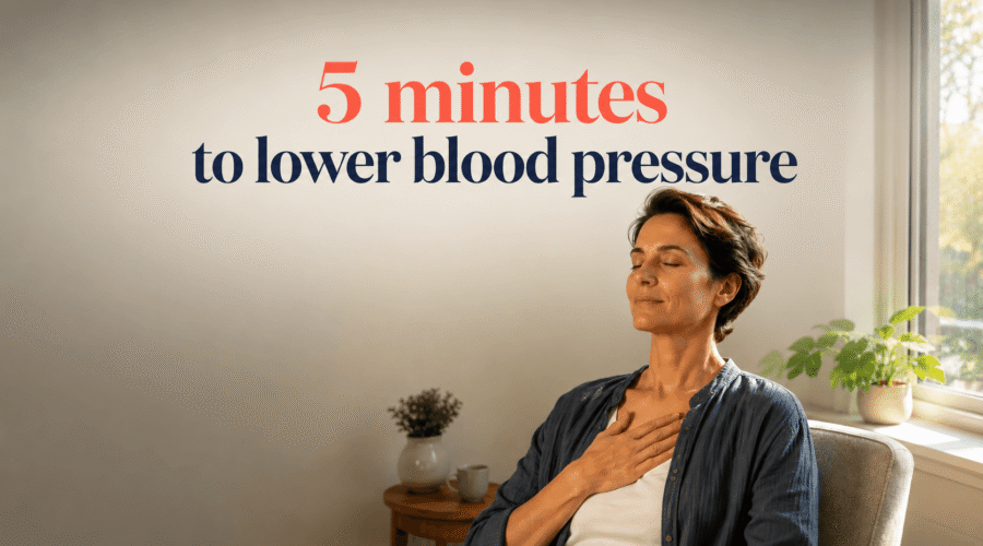 Person practicing deep breathing exercises for lowering blood pressure at home