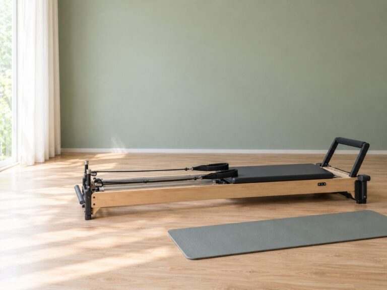 Compact Pilates board workouts setup needed for a home reformer-style workout
