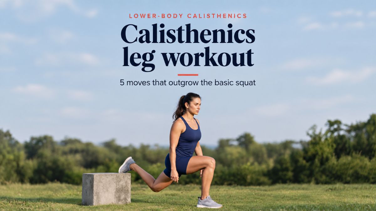 Person performing a bodyweight Bulgarian split squat as part of a calisthenics leg workout