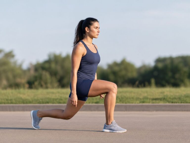 Person performing a walking lunge as part of a calisthenics leg workout