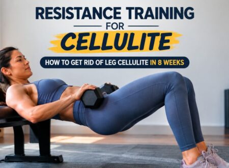 woman performing a dumbbell hip thrust as part of a resistance training routine for cellulite